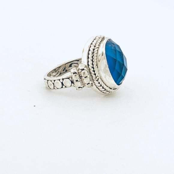 Estate Sterling Silver 925 Blue Crystal Cocktail Ring, Size 5, 8.41g, Vintage - Picture 2 of 10